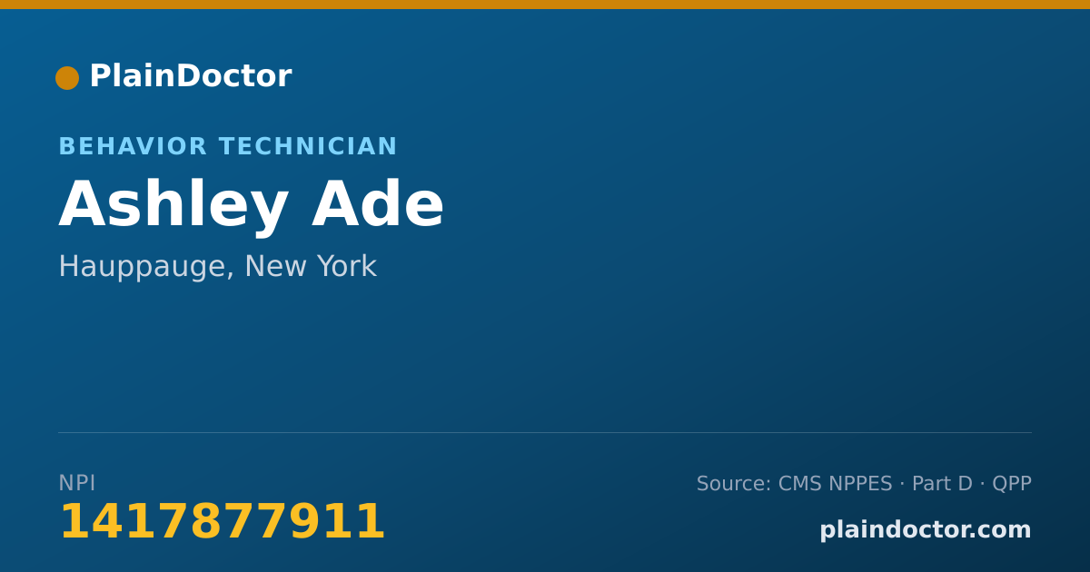 Shareable card for Ashley Ade - Behavior Technician, Hauppauge, NY
