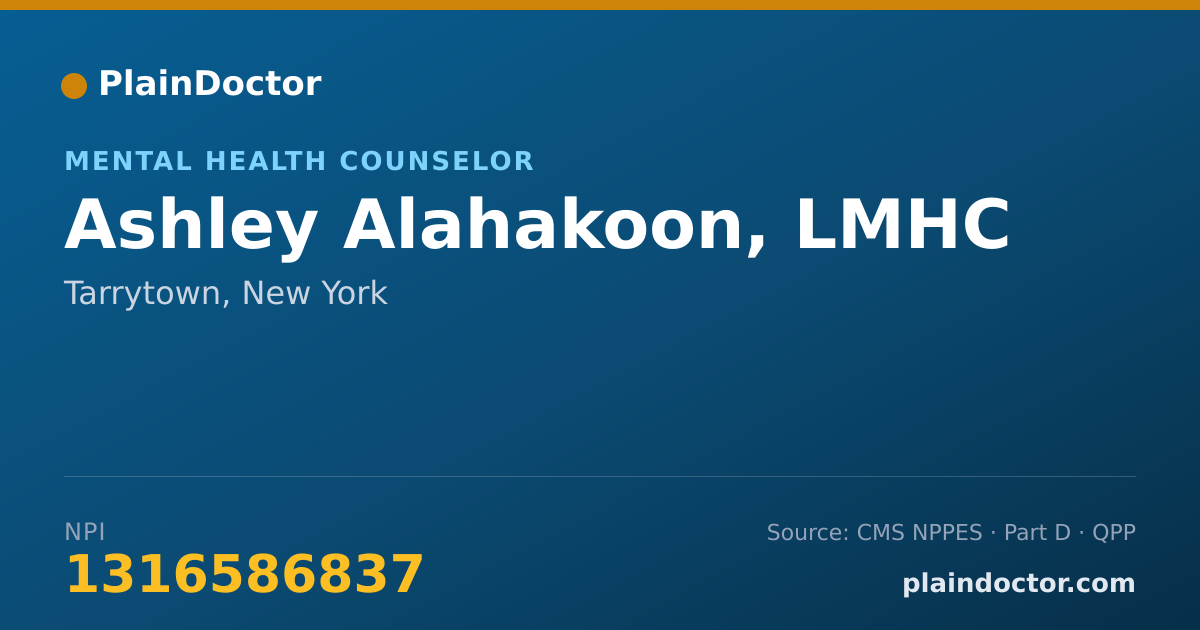 Shareable card for Ashley Alahakoon, LMHC - Mental Health Counselor, Tarrytown, NY