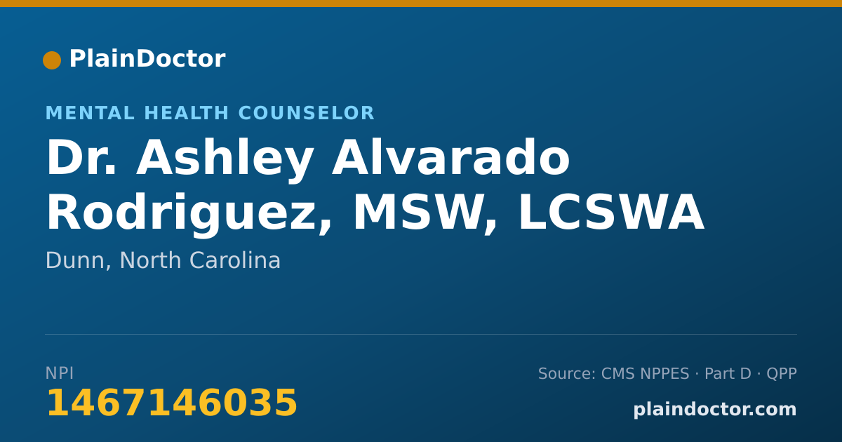 Shareable card for Ashley Alvarado Rodriguez, MSW, LCSWA - Mental Health Counselor, Dunn, NC