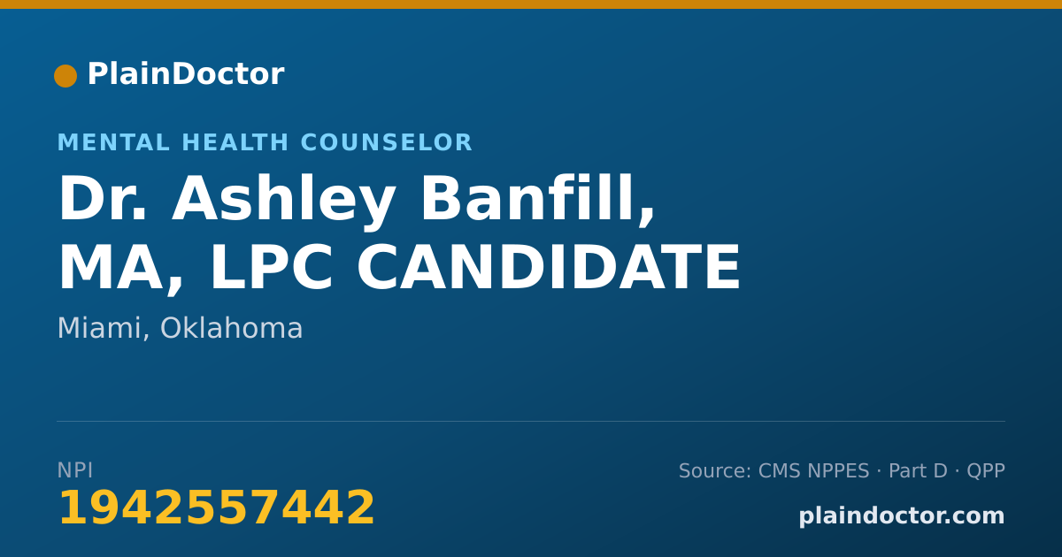 Shareable card for Ashley Banfill, MA, LPC CANDIDATE - Mental Health Counselor, Miami, OK