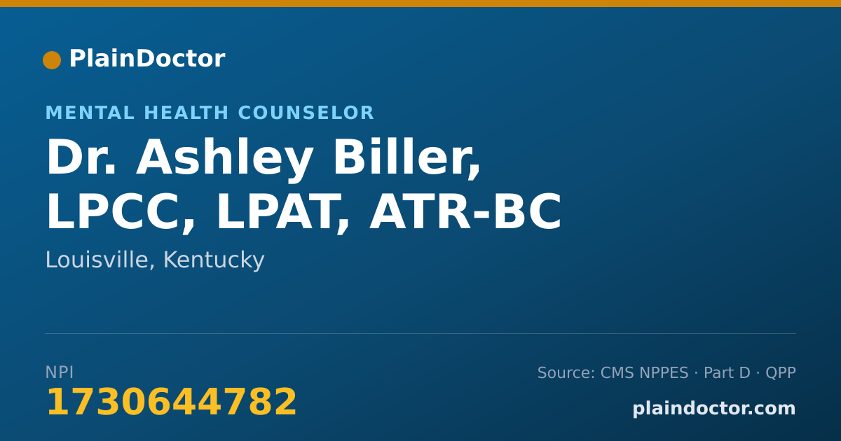 Shareable card for Ashley Biller, LPCC, LPAT, ATR-BC - Mental Health Counselor, Louisville, KY
