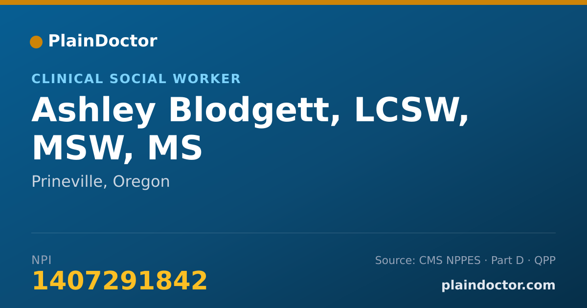 Shareable card for Ashley Blodgett, LCSW, MSW, MS - Mental Health Counselor, Prineville, OR