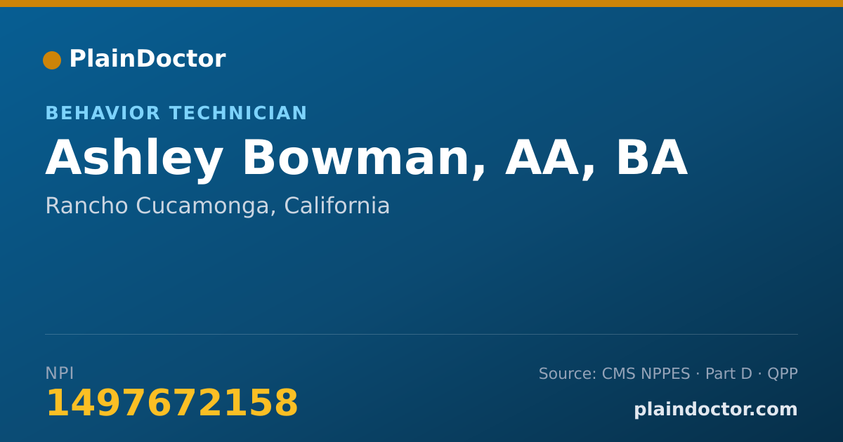 Shareable card for Ashley Bowman, AA, BA - Behavior Technician, Rancho Cucamonga, CA