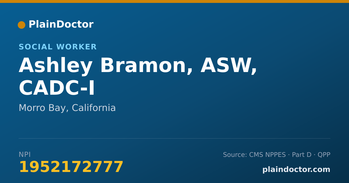 Shareable card for Ashley Bramon, ASW, CADC-I - Social Worker, Morro Bay, CA