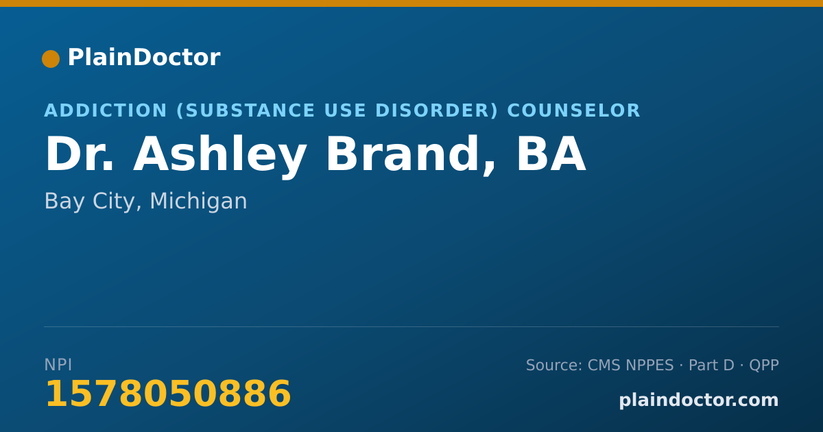 Shareable card for Ashley Brand, BA - Addiction (Substance Use Disorder) Counselor, Bay City, MI
