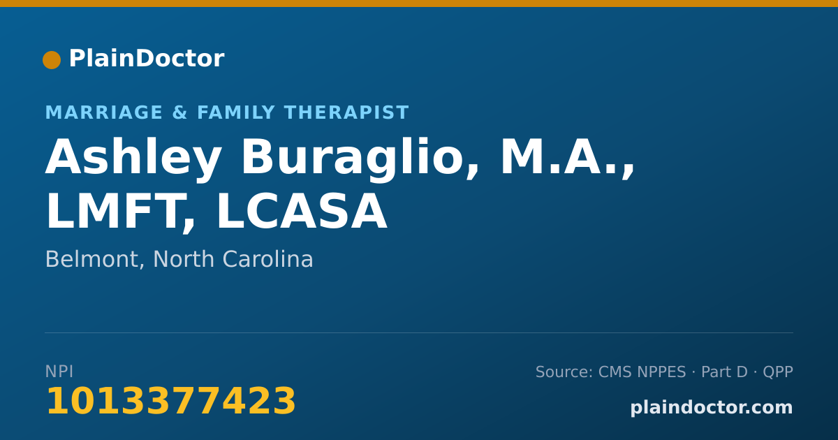 Shareable card for Ashley Buraglio, M.A., LMFT, LCASA - Marriage & Family Therapist, Belmont, NC