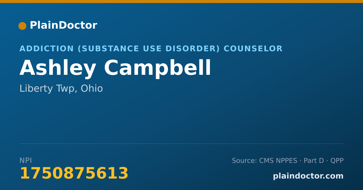 Shareable card for Ashley Campbell - Addiction (Substance Use Disorder) Counselor, Liberty Twp, OH