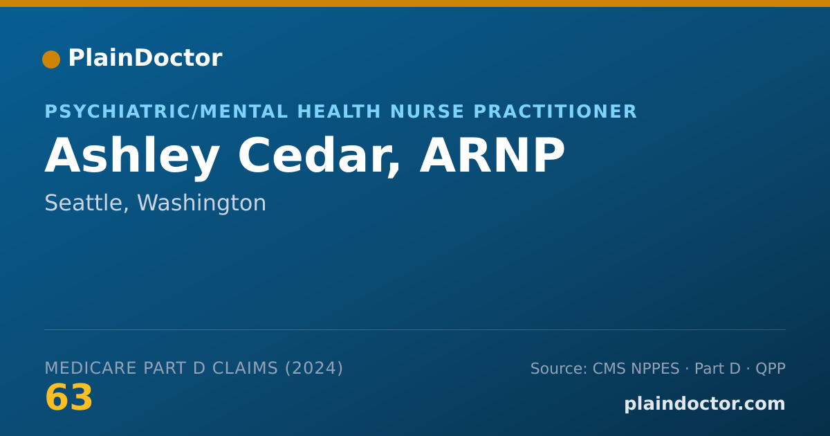 Shareable card for Ashley Cedar, ARNP - Psychiatric/Mental Health Nurse Practitioner, Seattle, WA