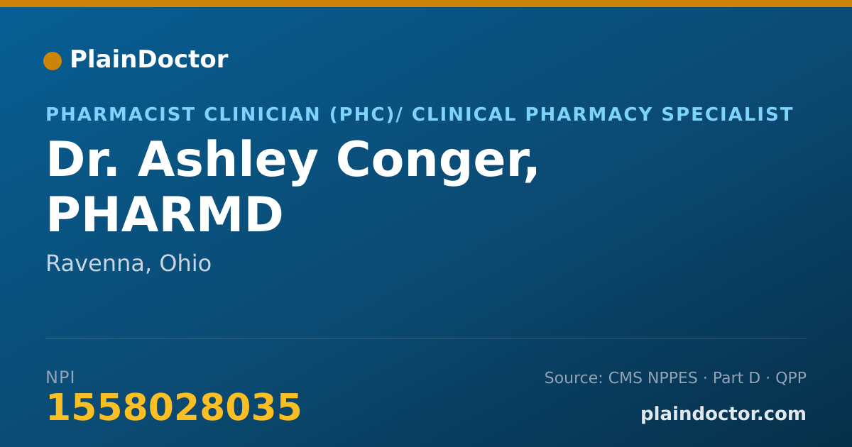 Shareable card for Ashley Conger, PHARMD - Pharmacist Clinician (PhC)/ Clinical Pharmacy Specialist, Ravenna, OH