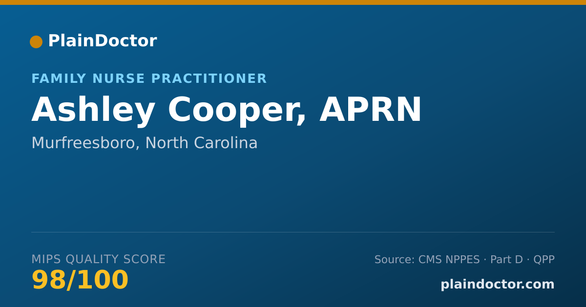 Shareable card for Ashley Cooper, APRN - Nurse Practitioner, Murfreesboro, NC
