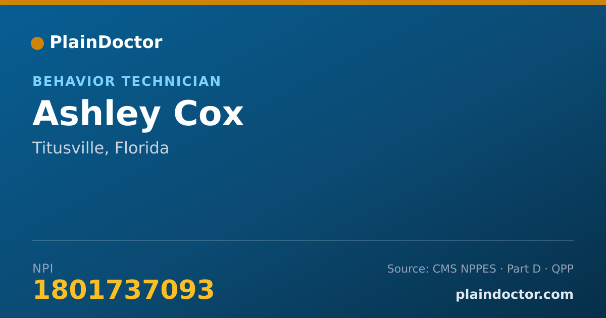 Shareable card for Ashley Cox - Behavior Technician, Titusville, FL