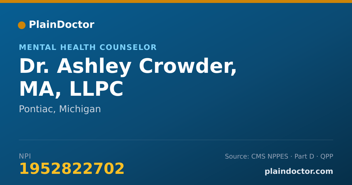 Shareable card for Ashley Crowder, MA, LLPC - Mental Health Counselor, Pontiac, MI