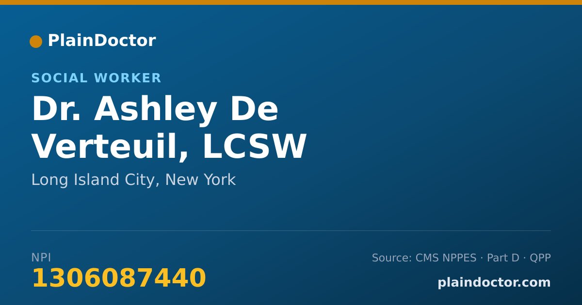 Shareable card for Ashley De Verteuil, LCSW - Social Worker, Long Island City, NY