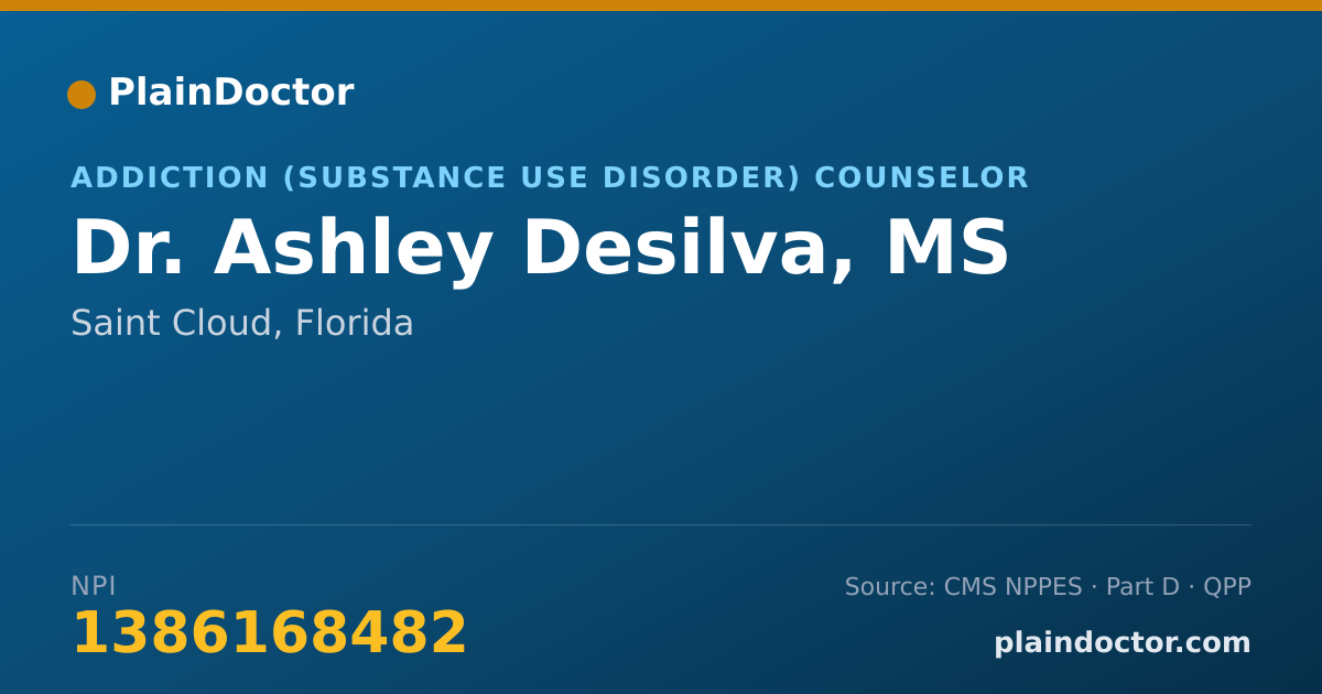 Shareable card for Ashley Desilva, MS - Addiction (Substance Use Disorder) Counselor, Saint Cloud, FL
