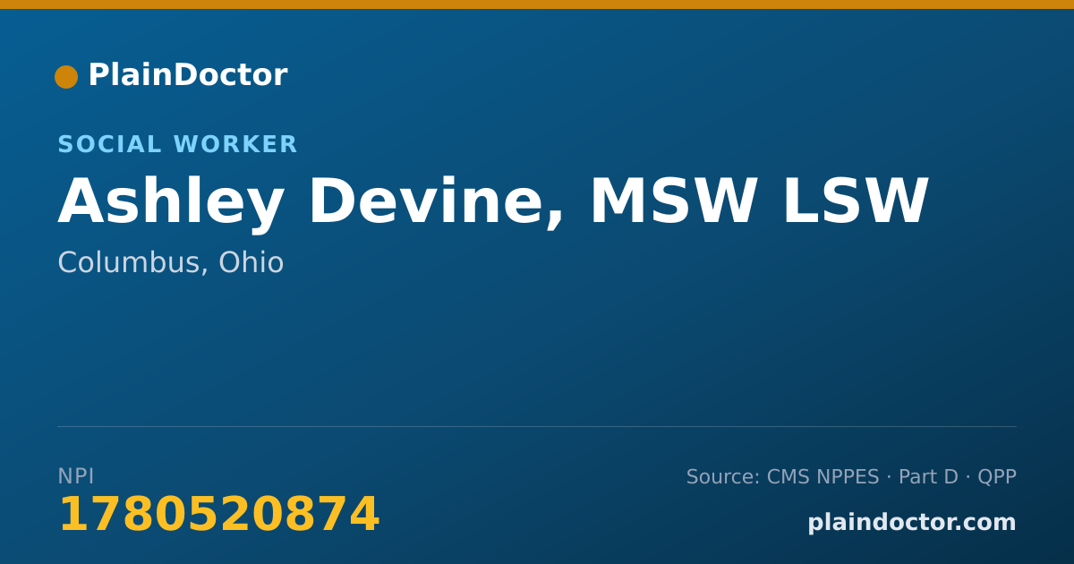 Shareable card for Ashley Devine, MSW LSW - Social Worker, Columbus, OH