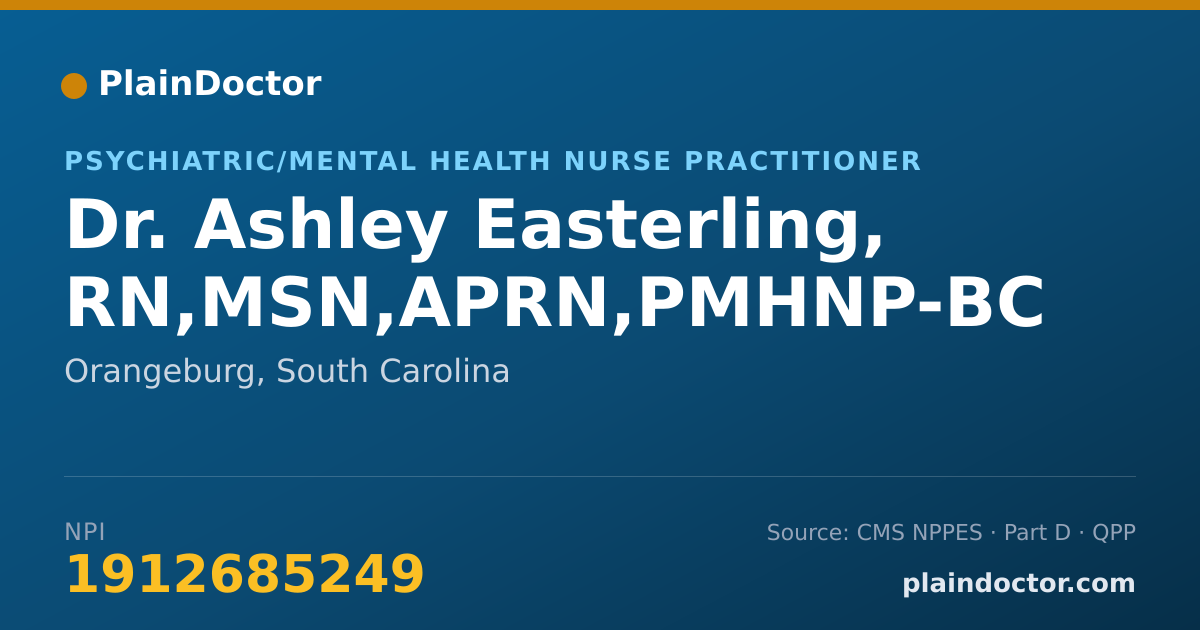 Shareable card for Ashley Easterling, RN,MSN,APRN,PMHNP-BC - Psychiatric/Mental Health Nurse Practitioner, Orangeburg, SC