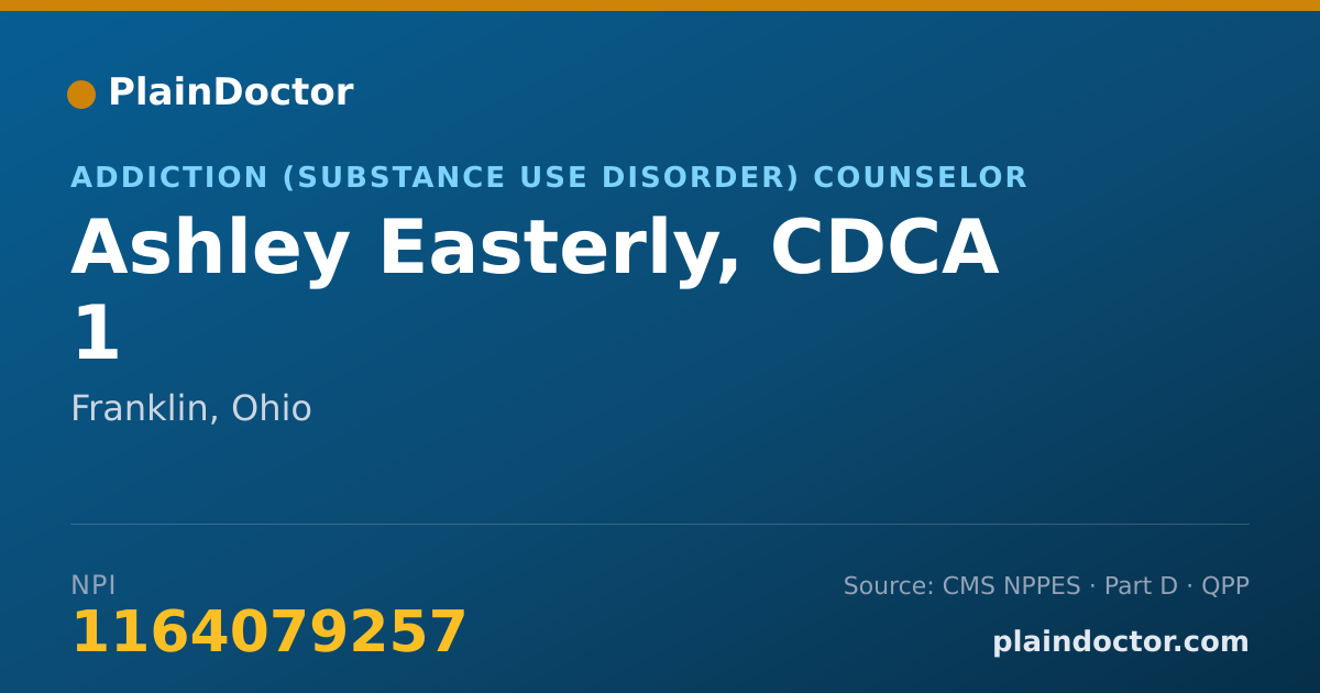 Shareable card for Ashley Easterly, CDCA 1 - Addiction (Substance Use Disorder) Counselor, Franklin, OH