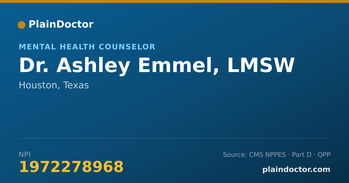 Shareable card for Ashley Emmel, LMSW - Mental Health Counselor, Houston, TX
