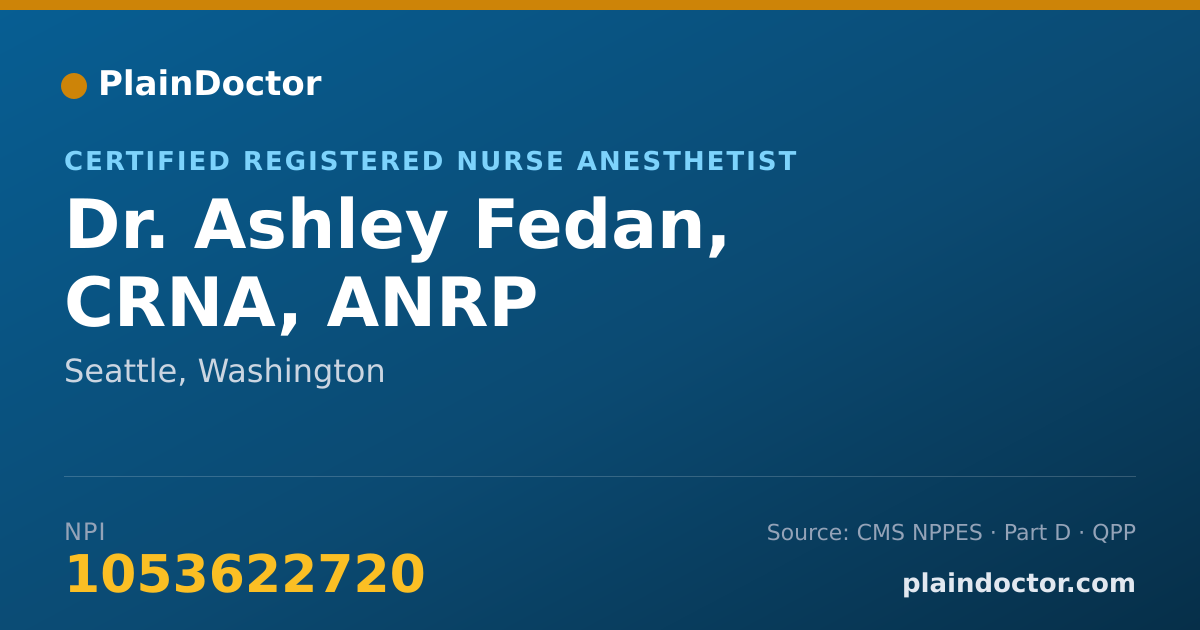 Shareable card for Ashley Fedan, CRNA, ANRP - Certified Registered Nurse Anesthetist, Seattle, WA
