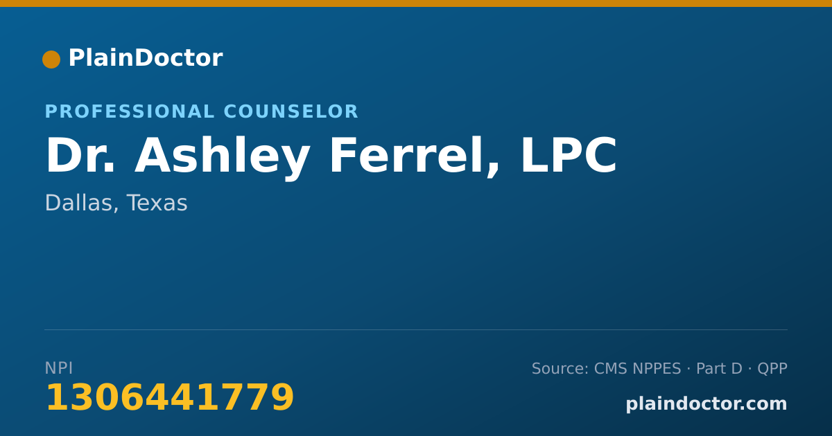 Shareable card for Ashley Ferrel, LPC - Professional Counselor, Dallas, TX