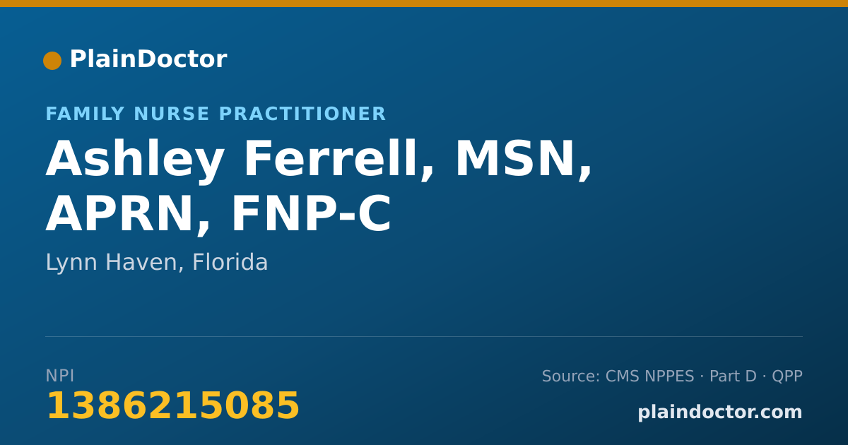 Shareable card for Ashley Ferrell, MSN, APRN, FNP-C - Family Nurse Practitioner, Lynn Haven, FL