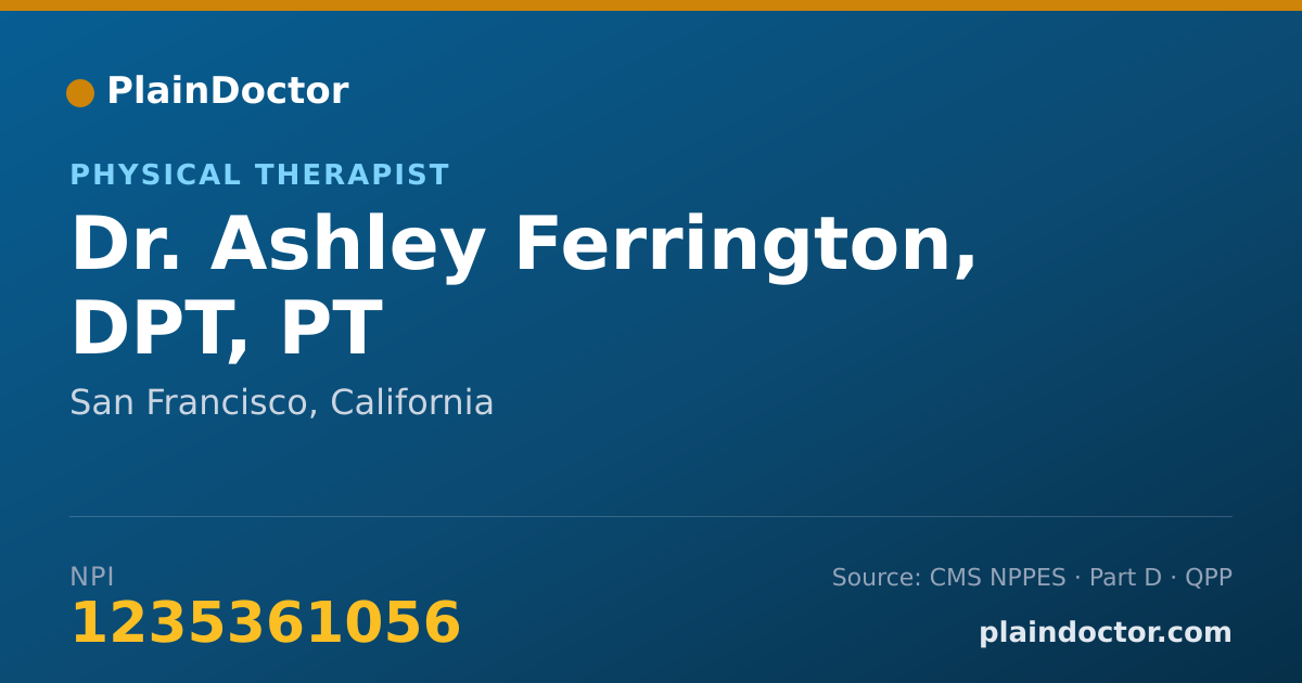 Shareable card for Ashley Ferrington, DPT, PT - Physical Therapist, San Francisco, CA