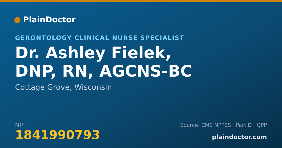 Shareable card for Ashley Fielek, DNP, RN, AGCNS-BC - Gerontology Clinical Nurse Specialist, Cottage Grove, WI