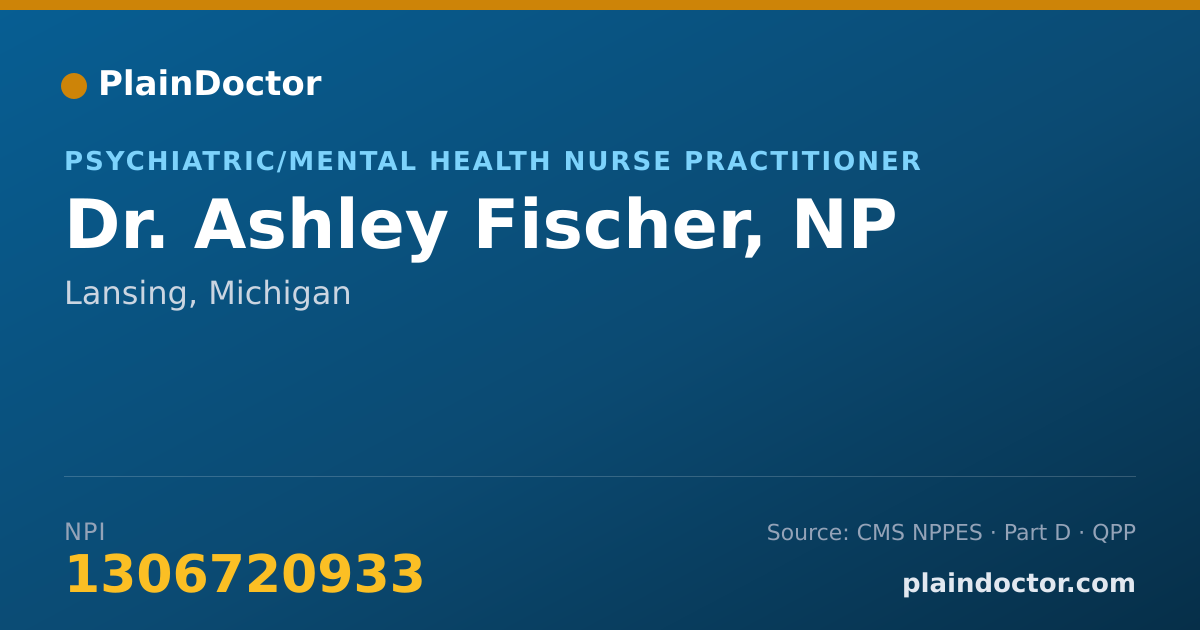 Shareable card for Ashley Fischer, NP - Psychiatric/Mental Health Nurse Practitioner, Lansing, MI