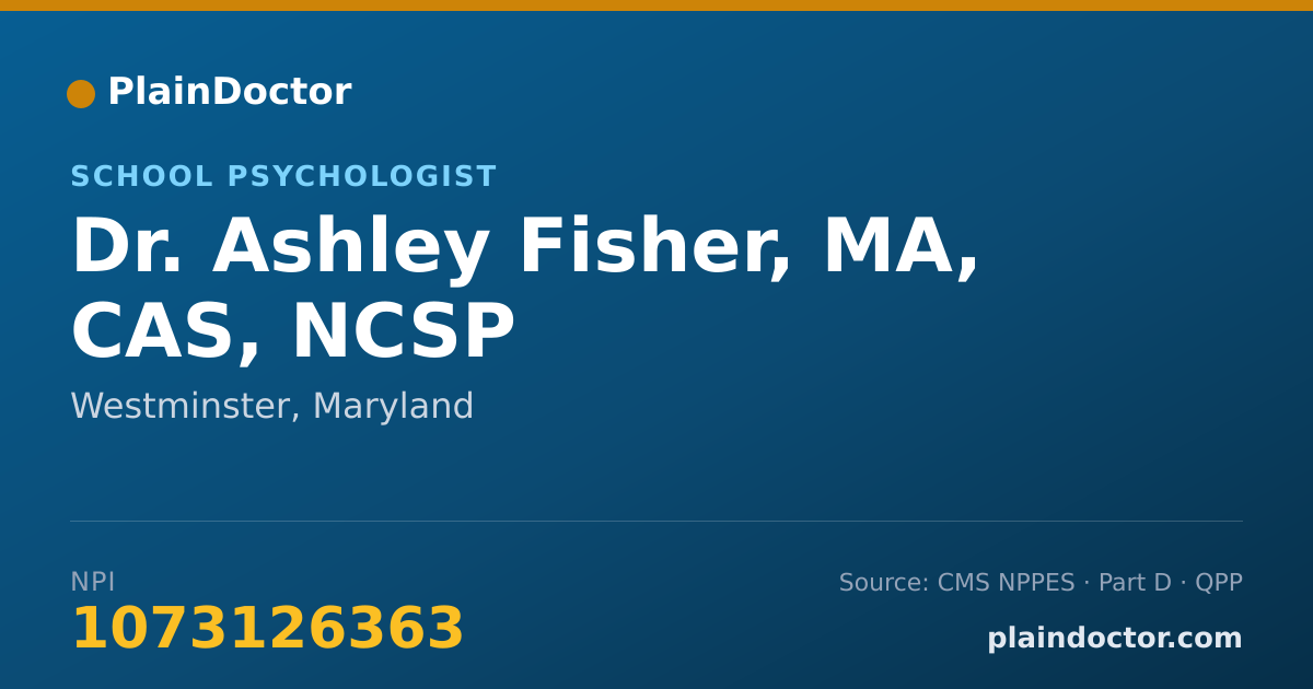 Shareable card for Ashley Fisher, MA, CAS, NCSP - School Psychologist, Westminster, MD