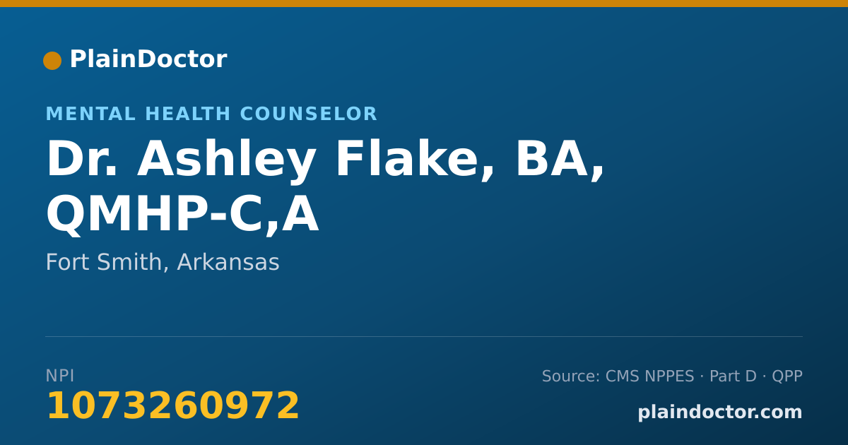 Shareable card for Ashley Flake, BA, QMHP-C,A - Mental Health Counselor, Fort Smith, AR