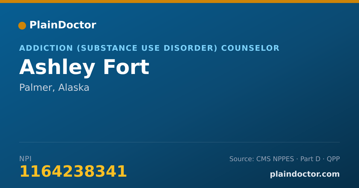 Shareable card for Ashley Fort - Addiction (Substance Use Disorder) Counselor, Palmer, AK