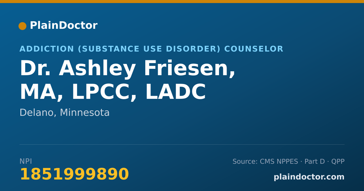Shareable card for Ashley Friesen, MA, LPCC, LADC - Addiction (Substance Use Disorder) Counselor, Delano, MN
