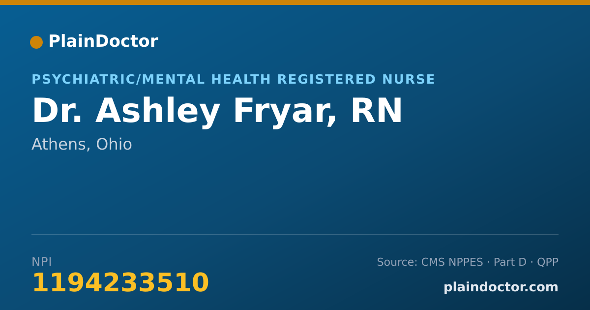 Shareable card for Ashley Fryar, RN - Psychiatric/Mental Health Registered Nurse, Athens, OH