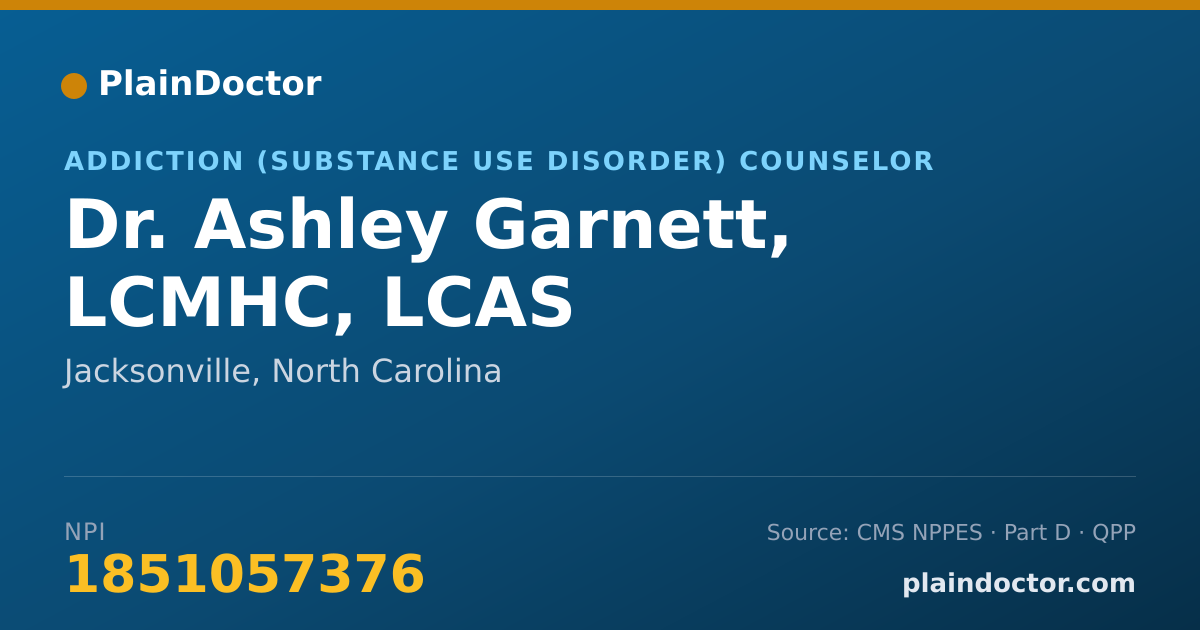 Shareable card for Ashley Garnett, LCMHC, LCAS - Addiction (Substance Use Disorder) Counselor, Jacksonville, NC