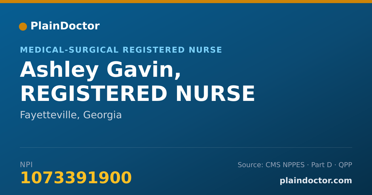 Shareable card for Ashley Gavin, REGISTERED NURSE - Medical-Surgical Registered Nurse, Fayetteville, GA