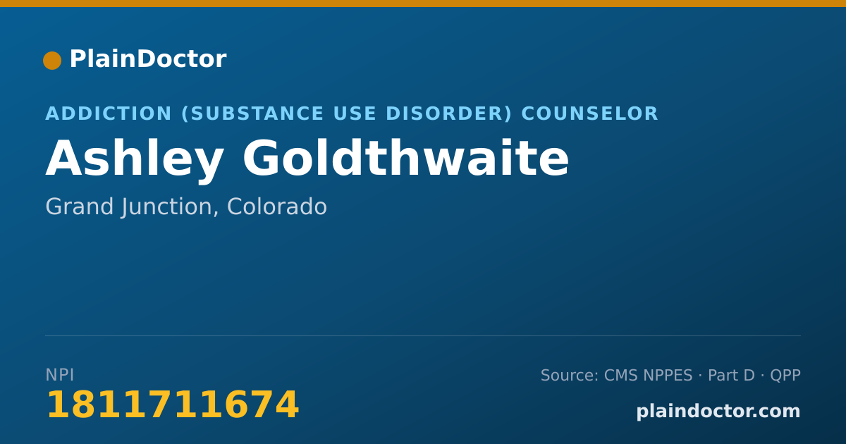 Shareable card for Ashley Goldthwaite - Addiction (Substance Use Disorder) Counselor, Grand Junction, CO