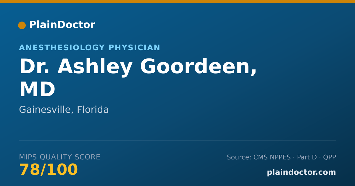 Shareable card for Ashley Goordeen, MD - Anesthesiology Physician, Gainesville, FL