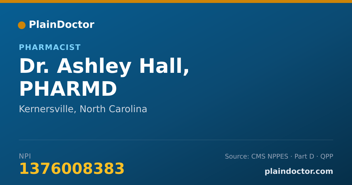 Shareable card for Ashley Hall, PHARMD - Pharmacist, Kernersville, NC