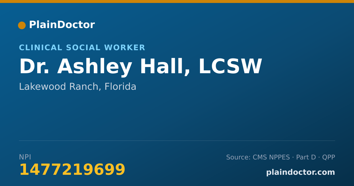 Shareable card for Ashley Hall, LCSW - Clinical Social Worker, Lakewood Ranch, FL