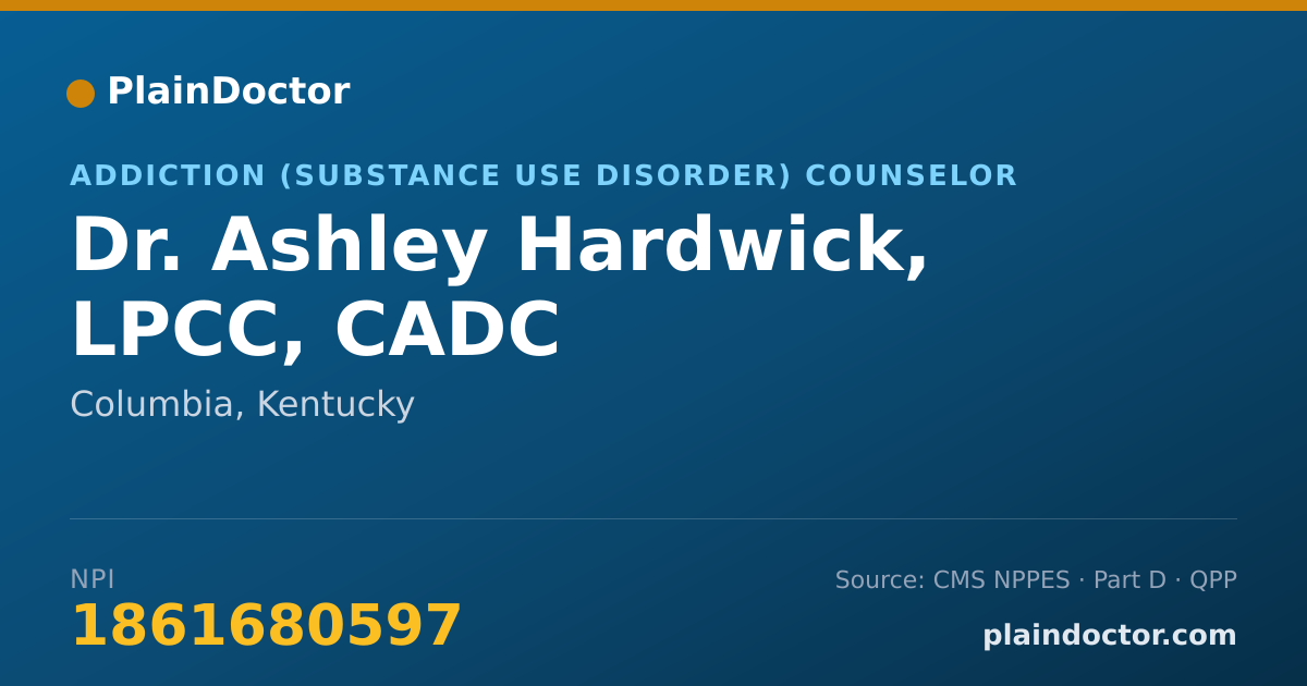 Shareable card for Ashley Hardwick, LPCC, CADC - Addiction (Substance Use Disorder) Counselor, Columbia, KY