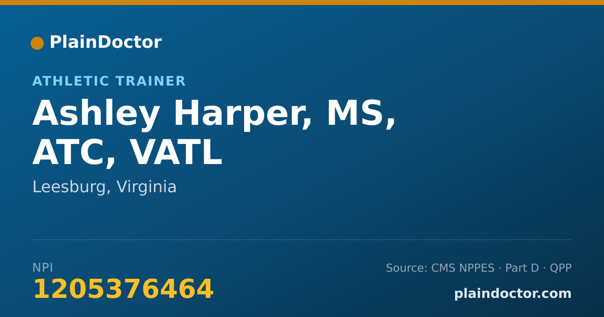 Shareable card for Ashley Harper, MS, ATC, VATL - Athletic Trainer, Leesburg, VA