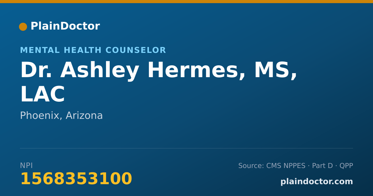 Shareable card for Ashley Hermes, MS, LAC - Mental Health Counselor, Phoenix, AZ