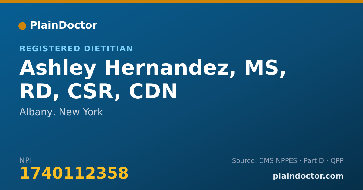 Shareable card for Ashley Hernandez, MS, RD, CSR, CDN - Registered Dietitian, Albany, NY