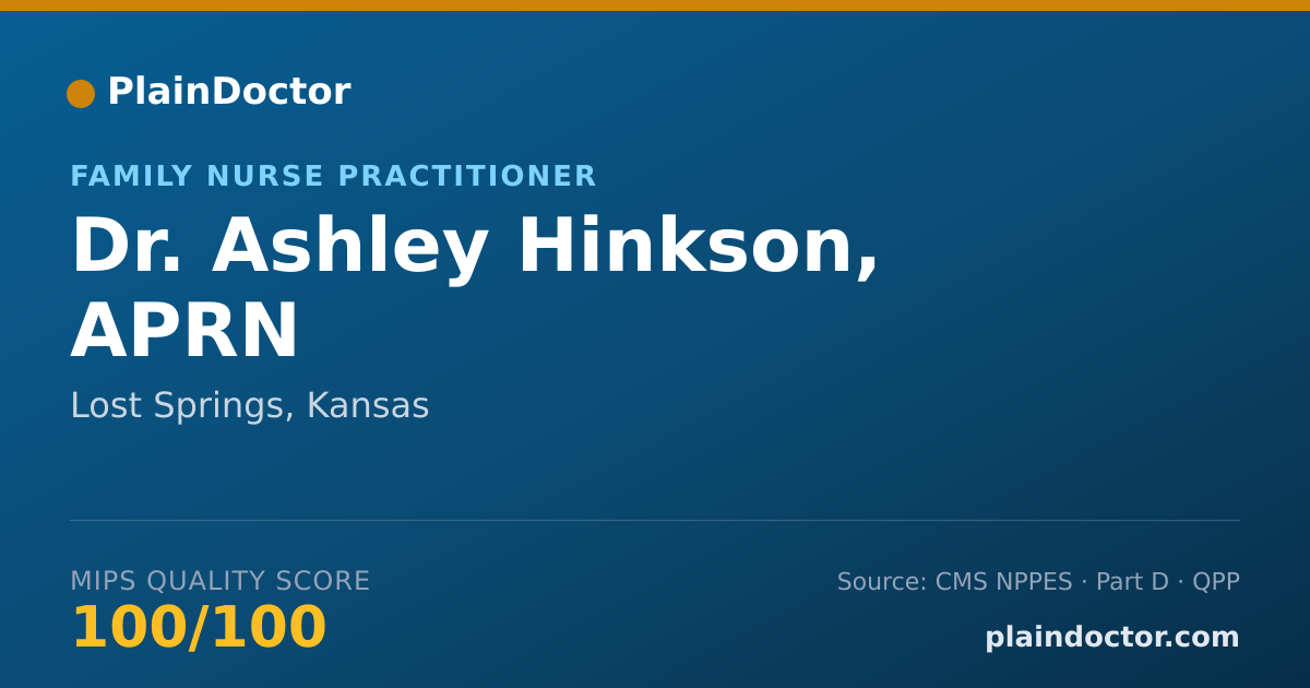 Shareable card for Ashley Hinkson, APRN - Family Nurse Practitioner, Lost Springs, KS