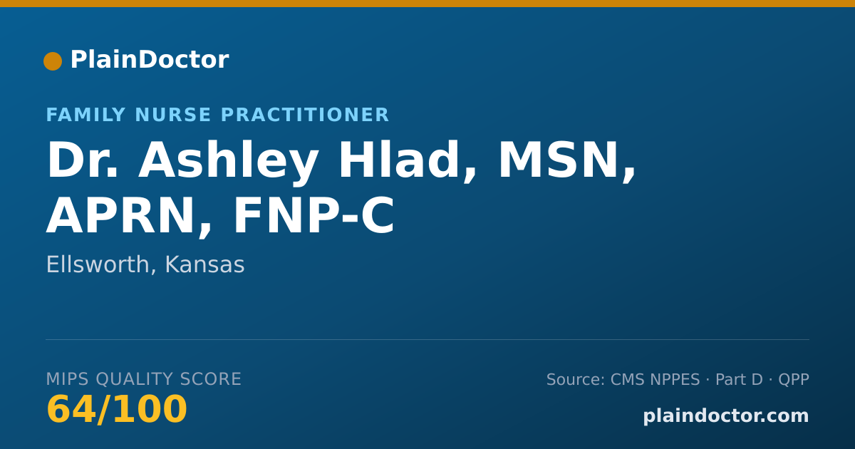 Shareable card for Ashley Hlad, MSN, APRN, FNP-C - Family Nurse Practitioner, Ellsworth, KS