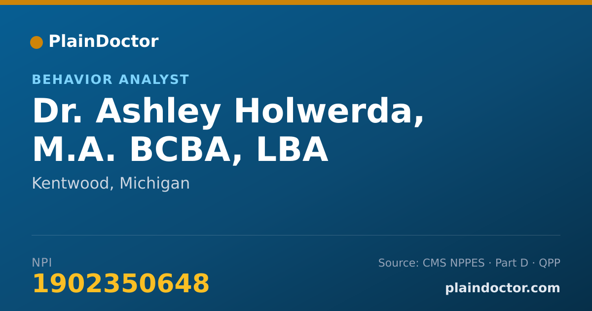 Shareable card for Ashley Holwerda, M.A. BCBA, LBA - Behavior Analyst, Kentwood, MI