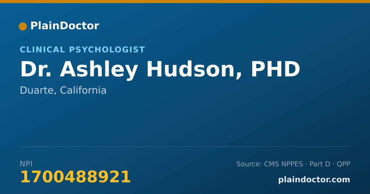 Shareable card for Ashley Hudson, PHD - Clinical Psychologist, Duarte, CA