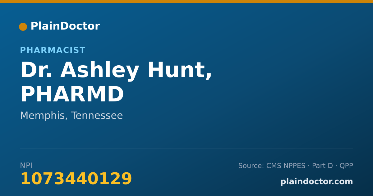 Shareable card for Ashley Hunt, PHARMD - Pharmacist, Memphis, TN