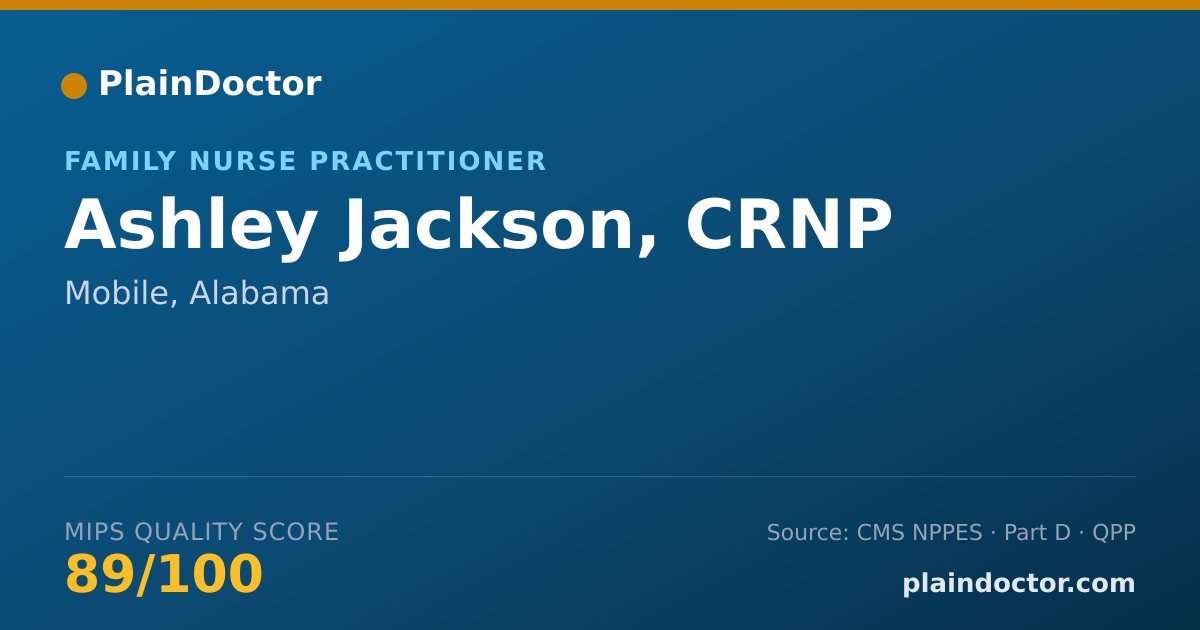 Shareable card for Ashley Jackson, CRNP - Family Nurse Practitioner, Mobile, AL