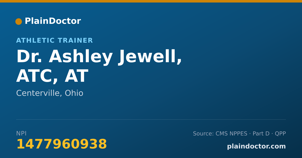 Shareable card for Ashley Jewell, ATC, AT - Athletic Trainer, Centerville, OH